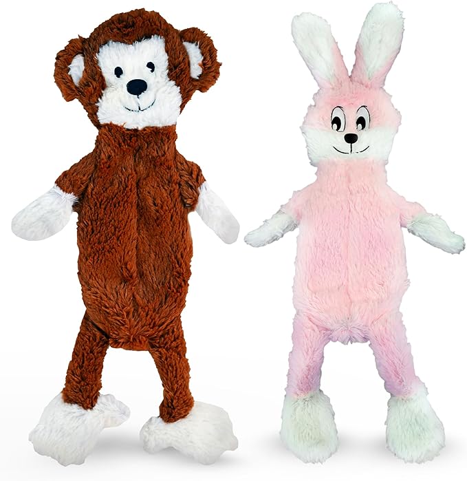 FGA MARKETPLACE Monkey- Pink Rabbit Flat NO Stuffing NO Squeak Plush Dog Toy, Funny Style Will Entertain Your Dog for Hours, Recommended for Small and Medium Dog 21 INCH Long