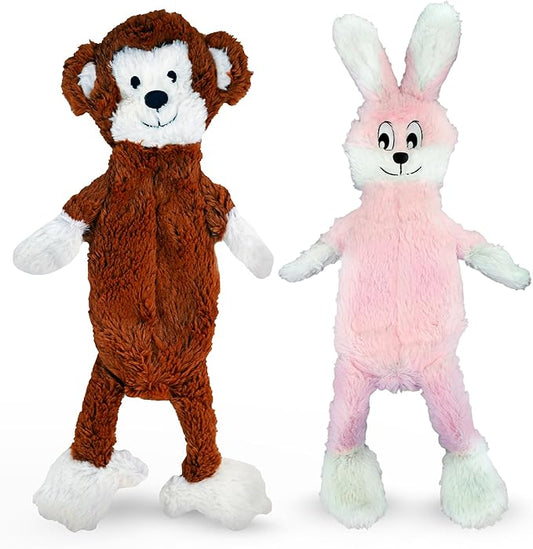 FGA MARKETPLACE Monkey- Pink Rabbit Flat NO Stuffing NO Squeak Plush Dog Toy, Funny Style Will Entertain Your Dog for Hours, Recommended for Small and Medium Dog 21 INCH Long