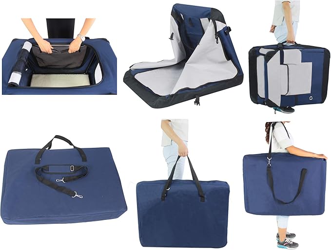 EliteField 4-Door Folding Soft Dog Crate with Curtains, Carrying Bag and Fleece Bed (2 Year Warranty), Indoor & Outdoor Pet Home (20" L x 14" W x 14" H, Navy Blue+Gray)