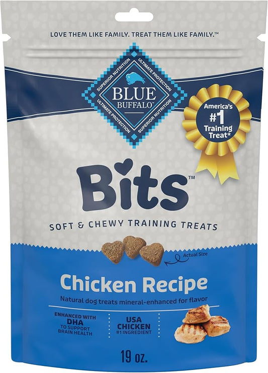 Blue Buffalo Bits Soft Dog Treats for Training, Made With Natural Ingredients & Enhanced with DHA, Chicken Recipe, 19-oz Bag