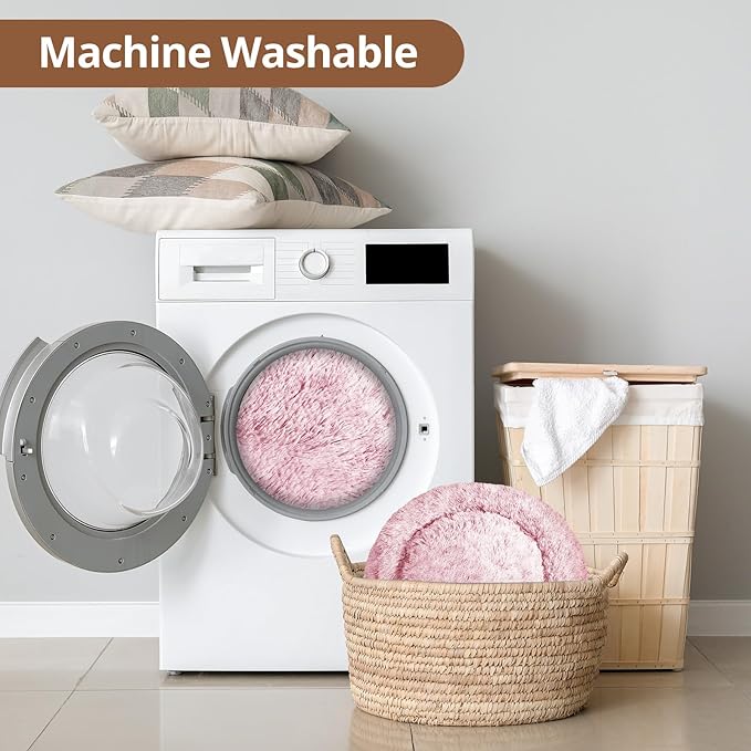 JOLLYVOGUE Donut Dog Bed for Medium Dogs, Anti-Anxiety Washable Round Bed, Calming Donut Dog Cat Bed for Puppy Bed, Fluffy Dog Beds for Large Dogs, Round Puppy Bed for Indoor Pet (31"/Smoke Pink