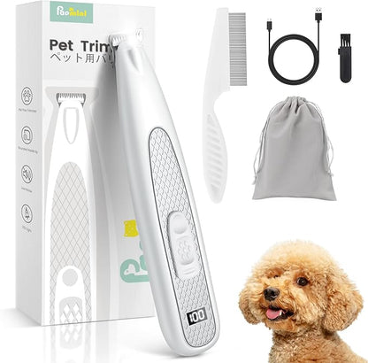 Dog Paw Trimmer with LED Light, Ultra-Low Noise Paw Trimmer for Dogs, Cordless Dog Clippers for Grooming with LED Display, Type-C Rechargeable Pet Clippers for Pads, Ears, Eyes, Face, Rump