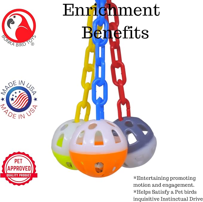 Bonka Bird Toys 1467 Ball Clanger Plastic Colorful Noisy Rattle Parrot Cage Toy Parrotlet, Parakeet, Budgie, and Similar Breeds