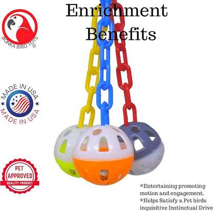 Bonka Bird Toys 1467 Ball Clanger Plastic Colorful Noisy Rattle Parrot Cage Toy Parrotlet, Parakeet, Budgie, and Similar Breeds