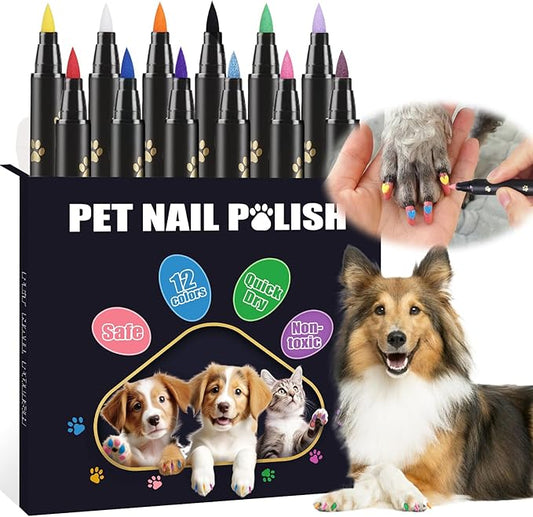 Dog Nail Polish Pens Quick Dry,12 Colors Pet Nail Polish Kit for Dogs,Cats or Birds,Dog Safe Nail Polish and Easy to Apply,Nail Polish Pens for Dogs, Christmas Dog Nail Polish,Ideal Gifts for Dog