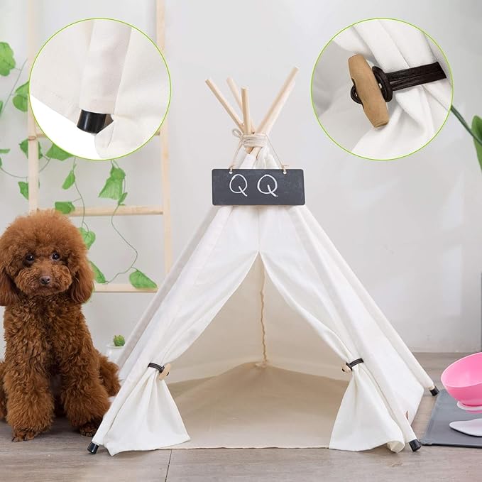 Dog Teepee Bed Cat Tent Portable Houses Pet Puppy with Thick Cushion (L:Size fits 15kg/33lbs (Pets))