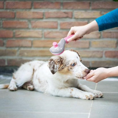Full Diamonds Self Cleaning Slicker Brush for Dogs & Cats, Skin Friendly Grooming Cat Brush, Dog Brush for Shedding, Deshedding Brush, Rhinstone Hair Brush Puppy Brush for Haired Dogs,Pink