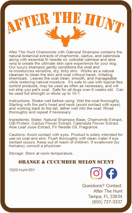 After The Hunt Complete Hunting Dog Shampoo System - 3 Pack - Unscented - Chamomile & Oatmeal - Deodorizing - 8 oz Each