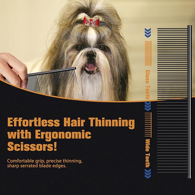 5 In 1 Dog Grooming Scissors Kit, 7" Long Professional 4CR Pet Grooming Kit Heavy Duty Stainless Sharp And Durable Dog Clippers for Grooming Shears Suitable for Cats, Dogs & Other Pets