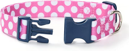 Mile High Life Dog Collar | Cute Puppy Collars | Lightweight Girl Dog Collar | Soft Boy Dog Collars | w Geometric Plaid Wave Line Pattern (White Dots, Medium)