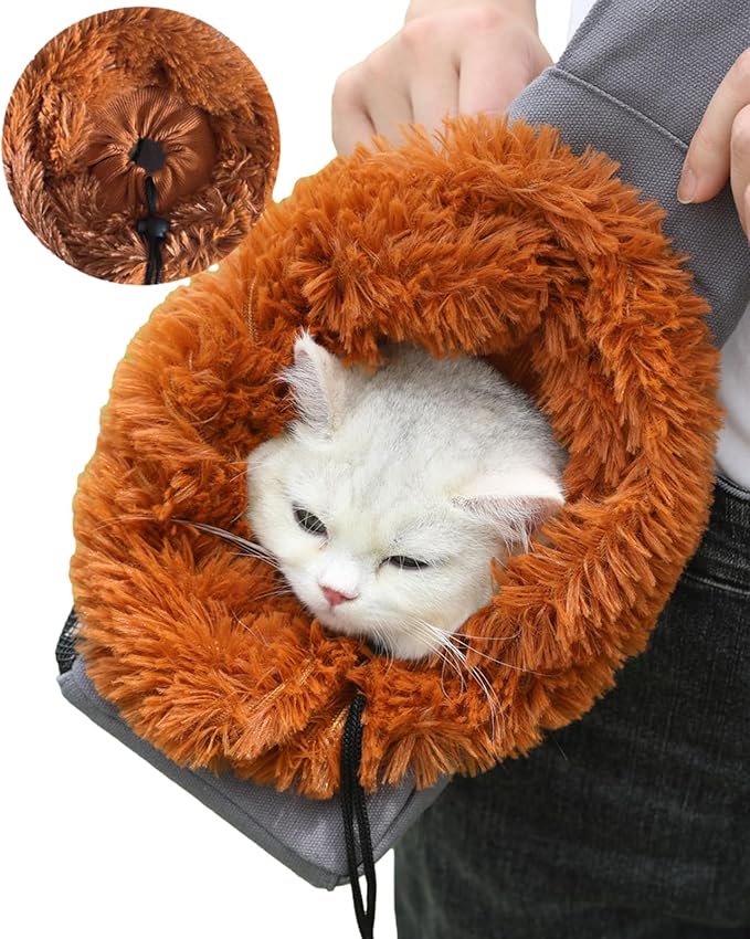 Dog Carrier Sling Lion-Shaped Pet Canvas Bag Cat Shoulder Bag Pet Body Holder for Daily Use Walking Travel Outdoor, Dark Grey L