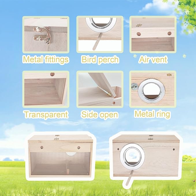 Tfwadmx Parakeet Nesting Box Transparent Bird Nest Box Wood Bird House for Cage Budgie Breeding Boxes for Parrotlets, Lovebirds and Other Small Sized Birds 7.8" x 4.7" x 4.7"