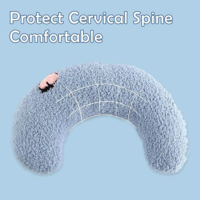 T'CHAQUE Dog Pillow Bed, Cat Calming Pillow, Dog Neck Pillow for Joint Relief Sleeping, Ultra Soft Half Donut Cuddler, Pillow Pet for Upper Spine Support, Doggy/Kitten Pillow Training Toy, Blue