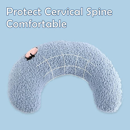 T'CHAQUE Dog Pillow Bed, Cat Calming Pillow, Dog Neck Pillow for Joint Relief Sleeping, Ultra Soft Half Donut Cuddler, Pillow Pet for Upper Spine Support, Doggy/Kitten Pillow Training Toy, Blue