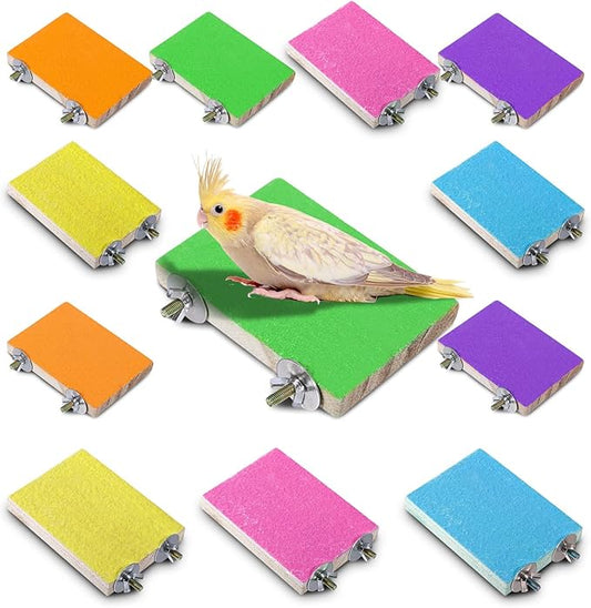 Reginary 12 Pcs Bird Perch Stand Toy Wood Parrot Stand Platform Colorful Paw Grinding Playground Rat Bird Cage Accessories for Pet Parrot Cockatiels Lovebirds, 6 Colors