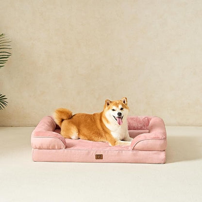 EHEYCIGA Orthopedic Dog Bed for Medium Dogs, Waterproof Memory Foam Medium Dog Beds with Sides, Non-Slip Bottom and Egg-Crate Foam Medium Dog Couch Bed with Washable Removable Cover, Dusty Pink