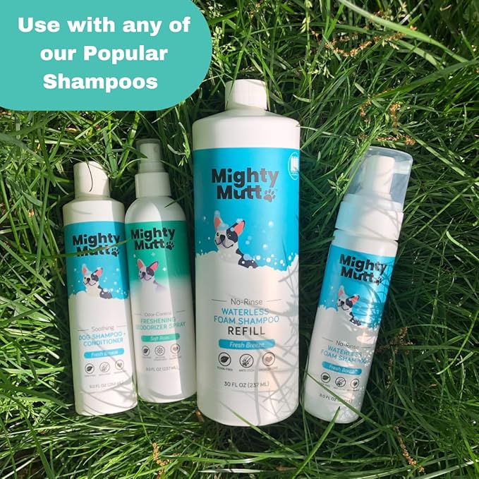Mighty Mutt Soothing Dog Shampoo and Conditioner + Brush Bundle | Fresh Breeze (9 fl oz) | Deodorizes Smelly Dogs | Detangles | Natural, Hypoallergenic & Anti-Itch Dog Shampoo Sensitive Skin