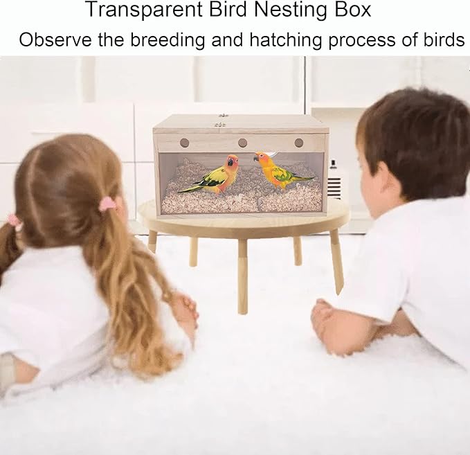 Tfwadmx Lovebird Nesting Box Transparent Bird Nest Box Wood Bird House for Cage Parakeet Breeding Boxes for Conures and Other Medium Sized Birds 11.8" x 5.7" x 5.9"