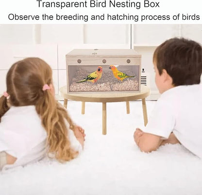 Tfwadmx Lovebird Nesting Box Transparent Bird Nest Box Wood Bird House for Cage Parakeet Breeding Boxes for Conures and Other Medium Sized Birds 11.8" x 5.7" x 5.9"