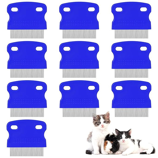 10Pcs Dog Cat Grooming Combs Stainless Steel Flea Combs Pet Tear Stain Remover for Small, Medium & Large Pets (Blue)