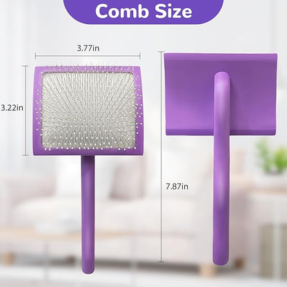 Slicker Brush for Goldendoodles, Dog Brush for Poodles, Slicker Brush for Dogs with Little Round Rubber Tips, Golden Doodle Must Haves, Long Pin Dematting Comb for Long Haired Dogs (purple)