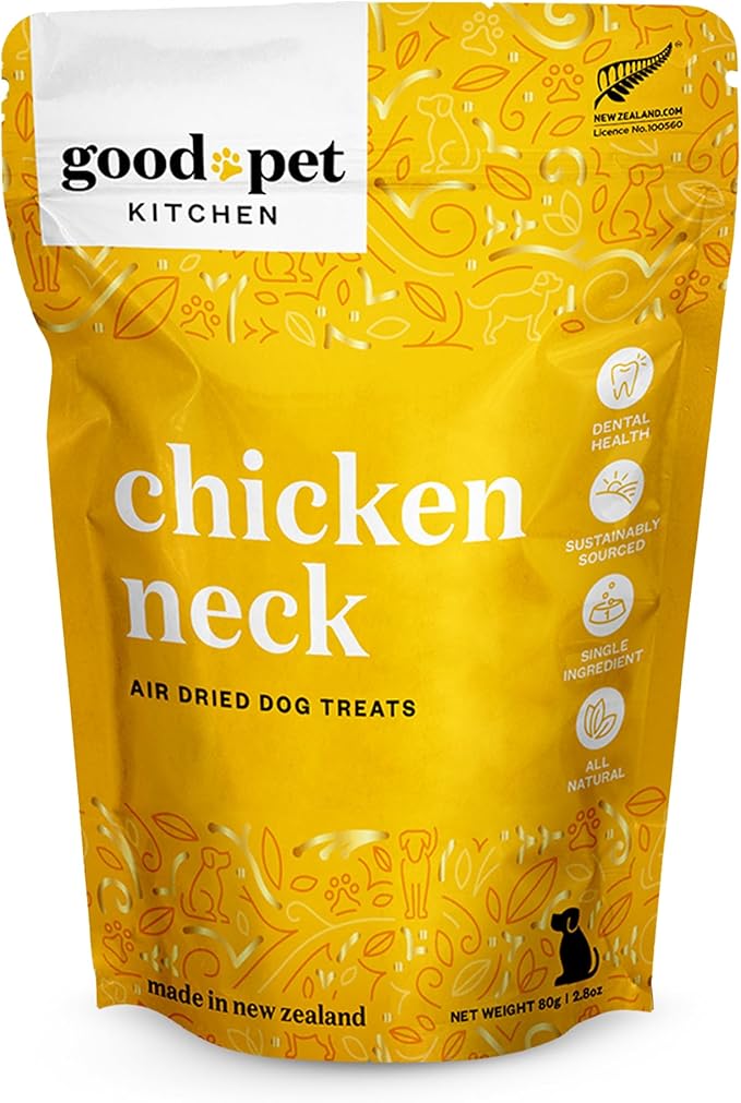 Pet Treats, Air-Dried, Natural, Single Ingredient Dog Treat, Free Range, Grain Free Dog Treats, Toppers, Snacks, Chicken Neck 2.8 oz