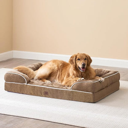 EHEYCIGA Orthopedic Dog Beds for Extra Large Dogs, Waterproof Memory Foam XXL Dog Bed with Sides, Non-Slip Bottom and Egg-Crate Foam Big Dog Couch Bed with Washable Removable Cover, Camel