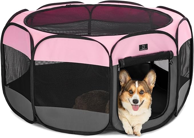 A4Pet Dog Playpen, Pet Playpen Indoor/Outdoor - Portable, Foldable Design - Ideal for Puppies, Kittens, and Small Animals - Removable Zipper & Collapsible Travel Bowl
