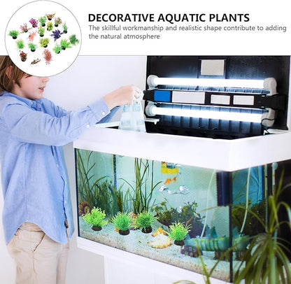 POPETPOP 40 Pcs Artificial Aquarium Plants - Mini Fish Tank Landscaping Water Plants, Plastic Small Aquarium Decor for Household and Office Aquarium