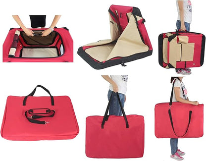 EliteField 4-Door Folding Soft Dog Crate with Curtains, Carrying Bag and Fleece Bed (2 Year Warranty), Indoor & Outdoor Pet Home (20" L x 14" W x 14" H, Red+Beige)