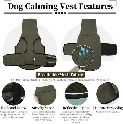 ROZKITCH Dog Anxiety Shirt with Ear Cover, Reflective Calming Vest for Storms & Separation, Breathable Dog Hoodie for Anxiety Relief ArmyGreen 2XL