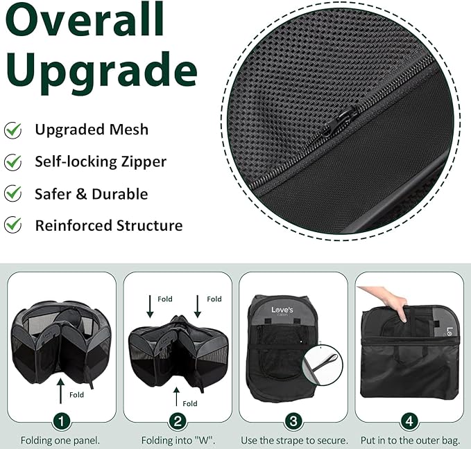 Love's cabin Pet Puppy Dog Playpen, Small Dog Tent Crates Cage Indoor/Outdoor, Portable Playpen for Dog and Cat, Foldable Pop Up Dog Kennel Playpen with Carring Case, Removable Zipper Top, Dark Grey