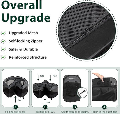 Love's cabin Pet Puppy Dog Playpen, Small Dog Tent Crates Cage Indoor/Outdoor, Portable Playpen for Dog and Cat, Foldable Pop Up Dog Kennel Playpen with Carring Case, Removable Zipper Top, Dark Grey