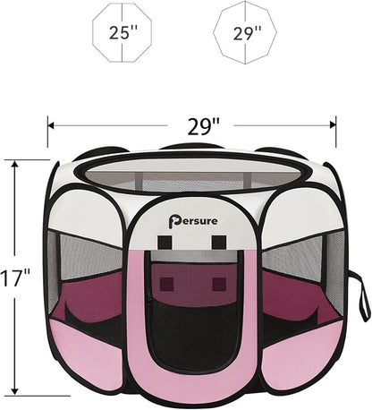 Dog Cat Playpen Indoor Outdoor for Puppy Pet Dog Cat Travel and Recovery After Surgery, Dog Enclosure Tent Crates Cage Indoor/Outdoor, Portable Pop Up Dog Kennel with Carrying Case (Pink, Small)