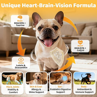 25-in-1 Dog Multivitamin Chews  All-in-One Daily Vitamins & Supplements for Dogs, Joint Support with Glucosamine MSM, Omega-3 Skin & Coat, Gut, Heart & Brain, All Breeds & Ages, Beef, 60Ct