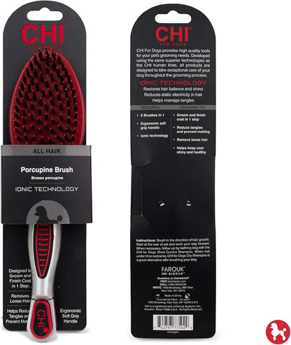 CHI Dog Brush for, Porcupine Brush for Dogs - Grooming Tools for Dogs & Puppies, Removes Mats and Tangles, Ionic Technology, Ergonomic Soft Grip Handle, Suitable for All Hair Types