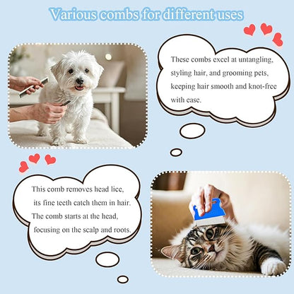 6Pcs Pet Combs for Remove Knots, Fluff and Dirt Dog Eye Comb for Removing Eye Mucus and Crust Dog Flea Fine Combs for Grooming Matting(Blue)