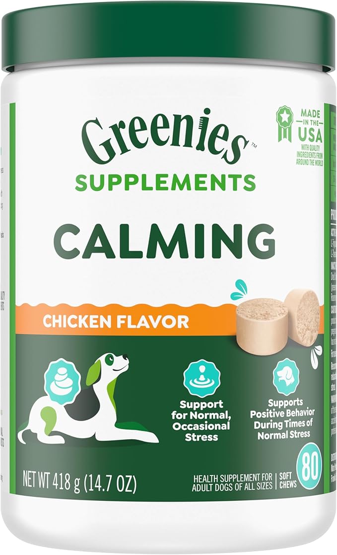 Greenies Supplements Calming Chews for Dogs Chicken Flavor, 14.7 oz. Container of 80 ct.
