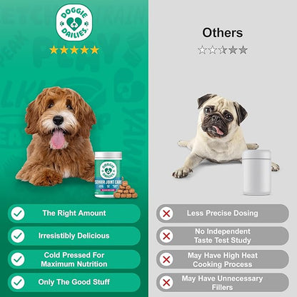 Doggie Dailies, Advanced Senior Hip and Joint Supplement for Dogs, Glucosamine Chondroitin, Premium Hip and Joint Chews for Dogs All Breeds & Sizes, Dog Vitamins and Supplements, (Duck) 120 Chews