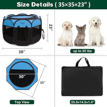Love's cabin Pet Puppy Dog Playpen, Medium Dog Tent Crates Cage Indoor/Outdoor, Portable Playpen for Dog and Cat, Foldable Pop Up Dog Kennel Playpen with Carring Case, Removable Zipper Top, Blue
