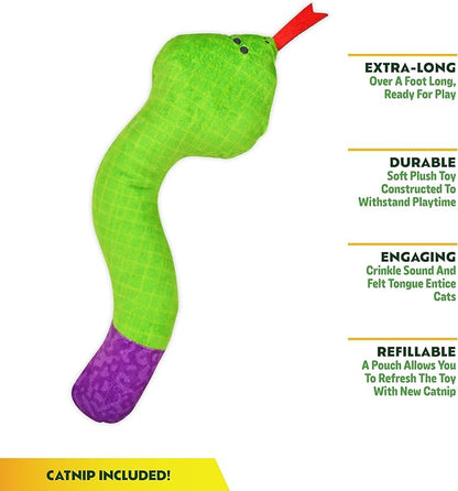 ZOOMIE Snake Kicker - Refillable Catnip Toy + Catnip | High Potency Hand Harvested Fresh | Soft Plush for Engaging Play