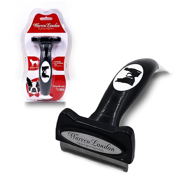 Deshedding Dog Brush by Warren London | Stainless Steel Deshedding Tool | Long Hair - Medium