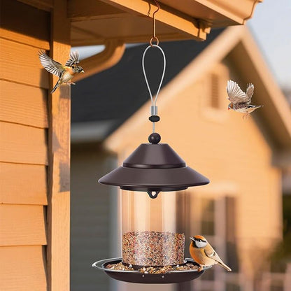 Metal Roof Bird Feeder, Bird Feeders for Outdoors Hanging with Clear Tube Seed Capacity for Cardinal Finch, Chew Proof Wild birdfeeders for Garden Yard Outside