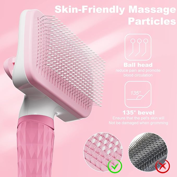 Dogs & Cats Brush for Shedding, Skin Friendly Pet Grooming Brush, Self Cleaning Slicker Brush for Long or Short Haired Cats and Dogs, Deshedding Dog Brush for Remove Loose Fur and Undercoat