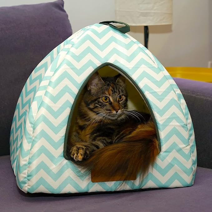 PETSWORLD Pet Tent/Soft Bed - Warm, Calming, Fluffy Indoor Tent/House. with a Removable Washable Cushion Pillow. Anti-Slip Bottom. Perfect for Cats & Small Pets -16 x 16 x 14 inches