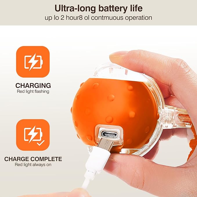 Electric Interactive Cat Toy Ball - Automatic Rolling Silicone Cat Toys for Indoor Cats, Durable Chew-Proof Motorized Kitty Ball with LED Light, Fun Exercise Toys for Bored Kittens（Orange）