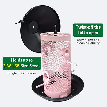 Happy Wings Hanging Metal Mesh Tube Bird Feeder for Wild Birds- Pink I 4 Metal Perches I Durable & Heavy -Duty I Weatherproof, Completely Removable Finch Bird Feeder for Balcony - 2 Lb Capacity
