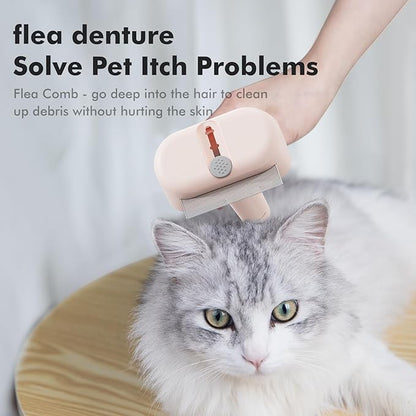 3 In 1 Pet Dematting Tool, Dog Flea Lice Combs for Grooming, Undercoat Rake & Dematting Comb for Detangling Matted or Knotted Undercoat Hair, Great for Short or Long-haired Dogs & Cats - Pink