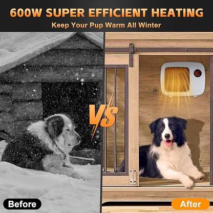 Dog House Heater, Pet House Heater with Thermostat Anti Chew Cord Overheat Protection Wall-Mounted 2 Heating Mode (300/600W) Warmer for Hound Kennel Cat Cage Chicken Coop