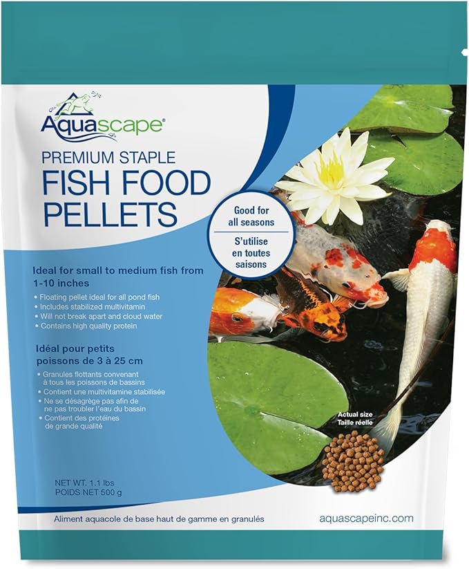 Aquascape Premium Staple Fish Food Pellets for Small to Medium Pond Fish, Medium Pellet, 1.1 Pounds | 98867